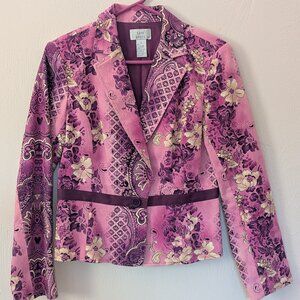 Betu Sport blazer, pink/purple with ribbon waist and bow on back.